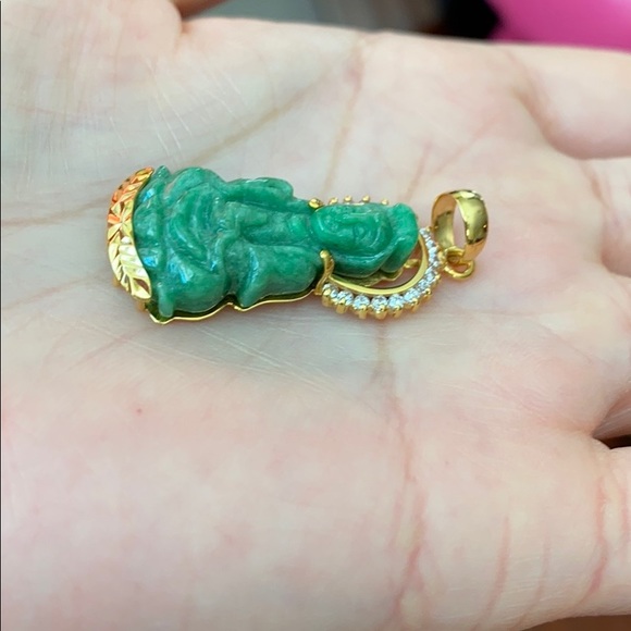 14K Real Gold Guanyin Kwan Yin Buddha Jade Pendant - Picture 4 of 10